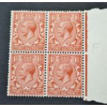 Great Britain. 1912 to 1924 1 1/2d chestnut, marginal block of four with 'Pencf' error