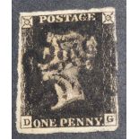 Great Britain. 1840 1d black D-G, four margins (very close on right). Used with black Maltese cross