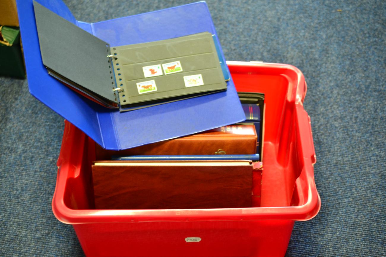 Two Plastic Containers and Two Boxes, containing world in albums, binders etc