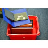 Two Plastic Containers and Two Boxes, containing world in albums, binders etc