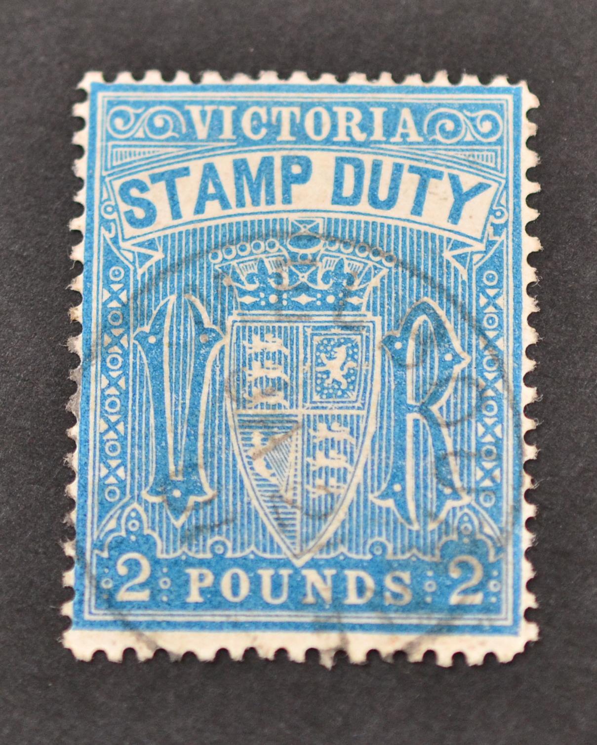 Australia - Victoria. 1884 to 1896 Stamp Duty £2 blue, perf 12 1/2, very fine used with Melbourne Ja