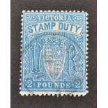 Australia - Victoria. 1884 to 1896 Stamp Duty £2 blue, perf 12 1/2, very fine used with Melbourne Ja