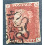 Great Britain. 1841 1d red-brown J-A, four margins with ivory head. Used with black Maltese cross