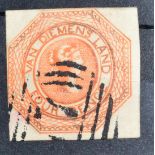 Australia - Tasmania. 1853 4d Bright red orange. Two good margins, a third just touched, used