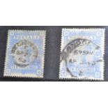 Great Britain. 1863 10s ultramarine E-H and 10s pale ultramarine G-H used