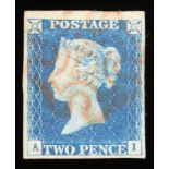 Great Britain. 1840 2d blue A-I. Four margins, used with red Maltese cross