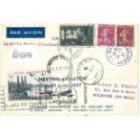 France. 25 July 1937 Special aviation card addressed to Mulhouse with 15c, 20c and 30c adhesives