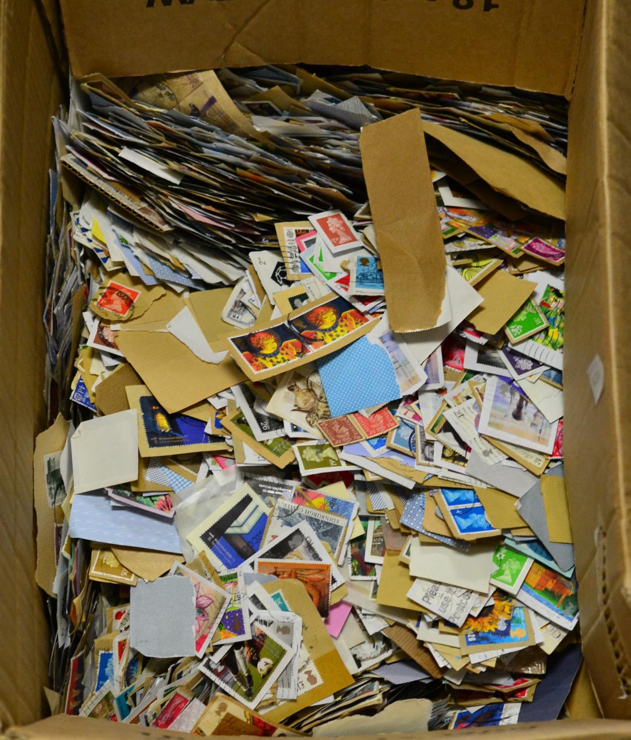 Seven Boxes of world in albums, stockbooks etc, ephemera, mainly Great Britain (on and off paper)