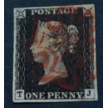 Great Britain. 1840 1d black T-J. Four good, even margins. Used with red Maltese cross