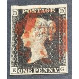 Great Britain. 1840 1d black E-G. Four margin (one huge), used with red Maltese cross