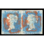 Great Britain. 1840 2d horizontal pair HF/HG. Four margins to left adhesive, right adhesive