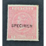 Great Britain. 1867 5s mint, overprinted Specimen. Sold as seen