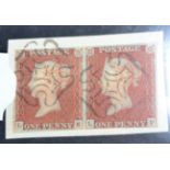 Great Britain. 1841 1d red horizontal pair LE/LF, four margins - (very close lower right