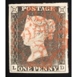 Great Britain. 1840 1d black L-D. Four good margins. Used with red Maltese cross. Attractive