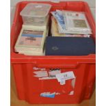 A Red Plastic Container of all sorts. Includes unopened PHQ cards, Queen Victoria in album, Great