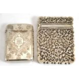 A Victorian silver card case, London 1884 and an unmarked white metal card case probably Indian with