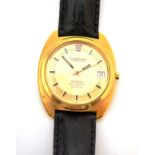 A steel and gold plated electronic centre seconds calendar wristwatch, signed Omega, model: