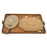 Oak Mouseman Thompson tray, cheese board and breadboard