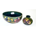 A small Moorcroft vase and a Moorcroft oval shaped bowl (2)