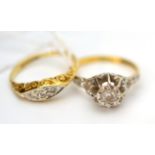 A diamond ring stamped '18ct' and 'plat' and a 9ct gold diamond ring (2)