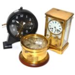 A four glass mantel clock, Seth Thomas ships type clock and a metal cased mantel timepiece (3)