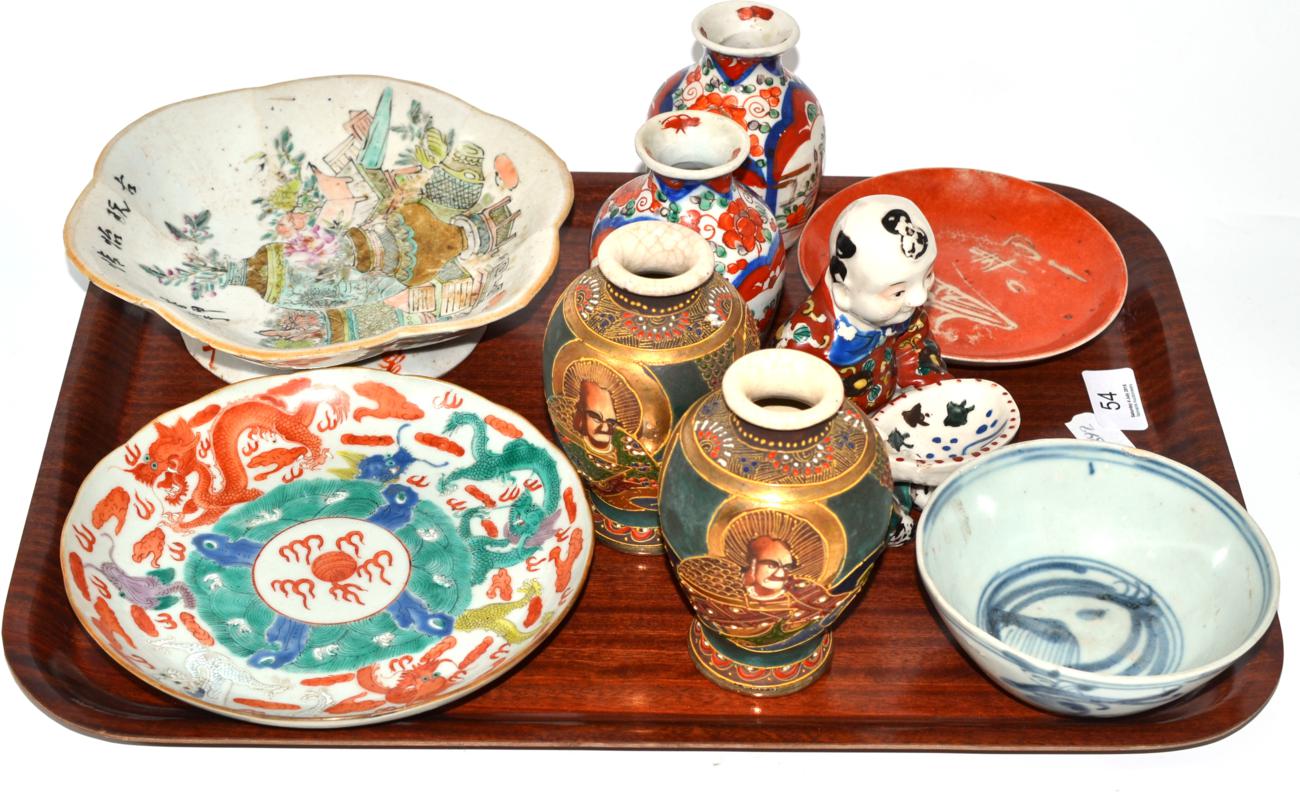 Oriental ceramics to include pair of Imari vases, 20th century Chinese famille rose dish, Japanese