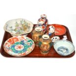 Oriental ceramics to include pair of Imari vases, 20th century Chinese famille rose dish, Japanese
