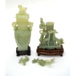 A jade type vase and cover, boxed, circa 1960s and a jade type vase and cover with giraffes (a.f.)