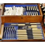 Oak cased canteen of plated Old English pattern cutlery