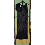 Circa 1920's black chiffon shift dress with silver bead detailing, capped sleeves and fabric