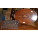 Carved box and a mahogany inlaid tray