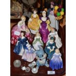 A collection of ten Royal Doulton figures, a Wade model of Thumper and assorted dolls house