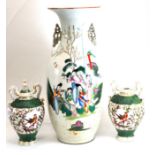 A Chinese vase and a pair of German vases and cover (one lacking cover) (3)