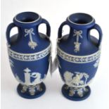 A pair of Wedgwood Blue Jasper vases
