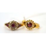An 18ct gold ruby and diamond cluster ring and a 9ct gold ruby and diamond cluster ring (2)