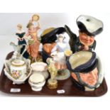 Royal Dux figure, Coalport china, Doulton toby jugs, etc