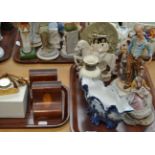 Mixed ceramics including Capodimonte, a Chinese vase, a soapstone table screen, a Gucci clock, a