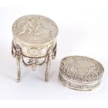 A silver novelty ring box modelled as a drum table, import marks for Berthold Muller, Chester 1899