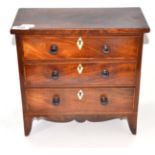 Early 19th century mahogany apprentice chest of three drawers