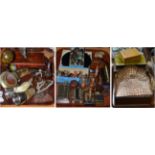 Three trays of collectors items including horns, desk items, etc