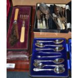 Cased set of silver teaspoons and quantity of plated cutlery (some cased), etc