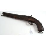 A 19th century Continental percussion cap service pistol, the 26cm steel barrel stamped 64, the