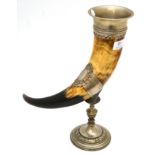 A 19th century cow horn with silver plated mounts, the base stamped 'WMF'