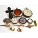 Three silver cased watches, another watch and a small quantity of jewellery