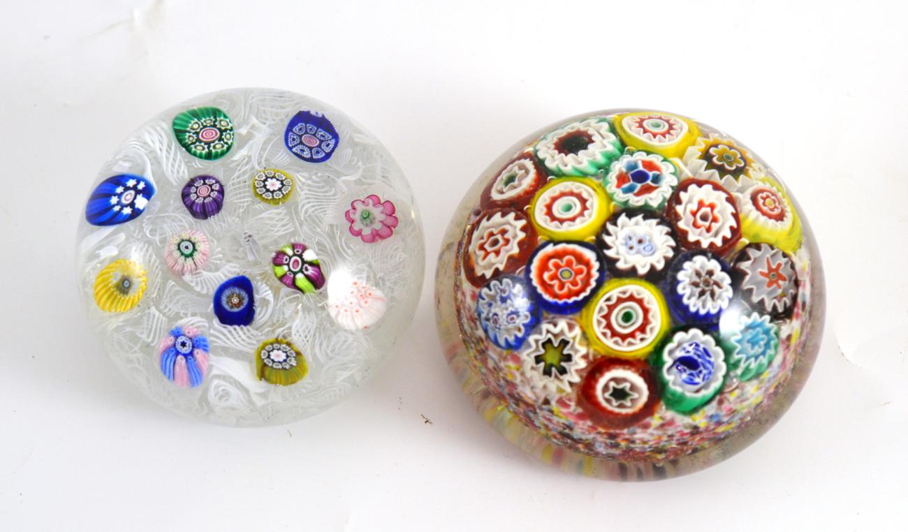 Glass paperweight of cluster cane design and another Perthshire example dated 1971 (2)