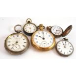 Two pocket watches and three fob watches