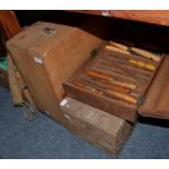 Three boxes of tools including chisels and planes etc