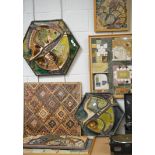 A quantity of handmade tile pictures of assorted sizes and colours