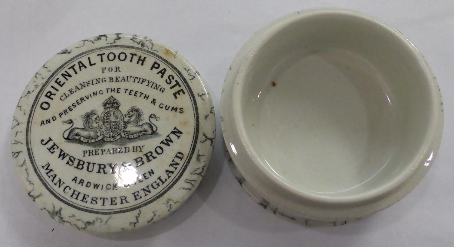 Eight Black & White Transfer Printed Tooth Paste Pot Lids with Bases, includes four marbled Jewsbury - Image 12 of 17