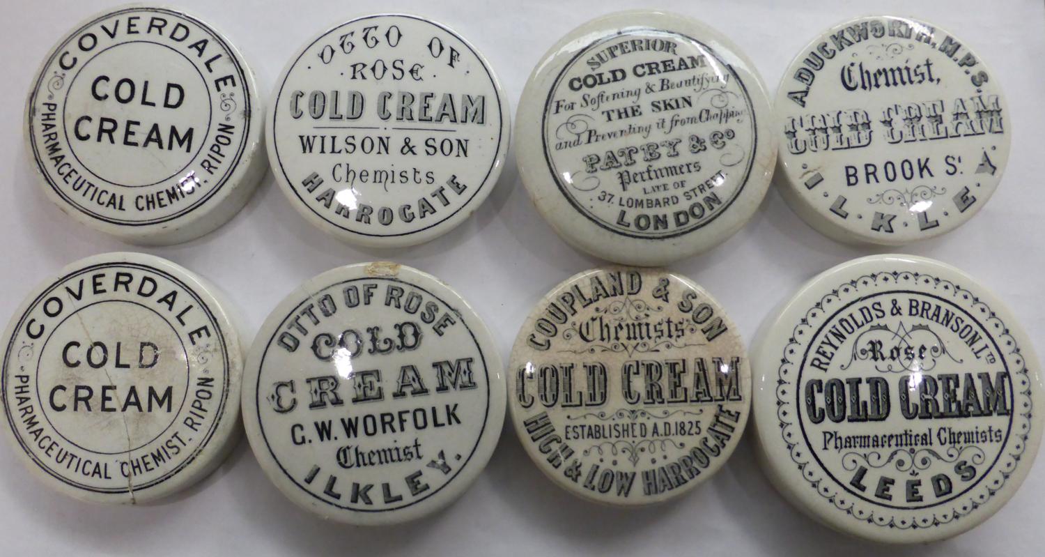 Twenty Black and White Transfer Printed Cold Cream Pot Lids, some with bases, includes Boots, - Image 2 of 9